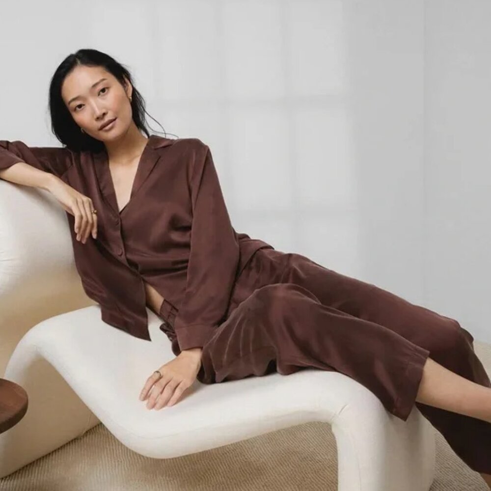 Lunya Washable Silk Button Up Set - Dozing Umber